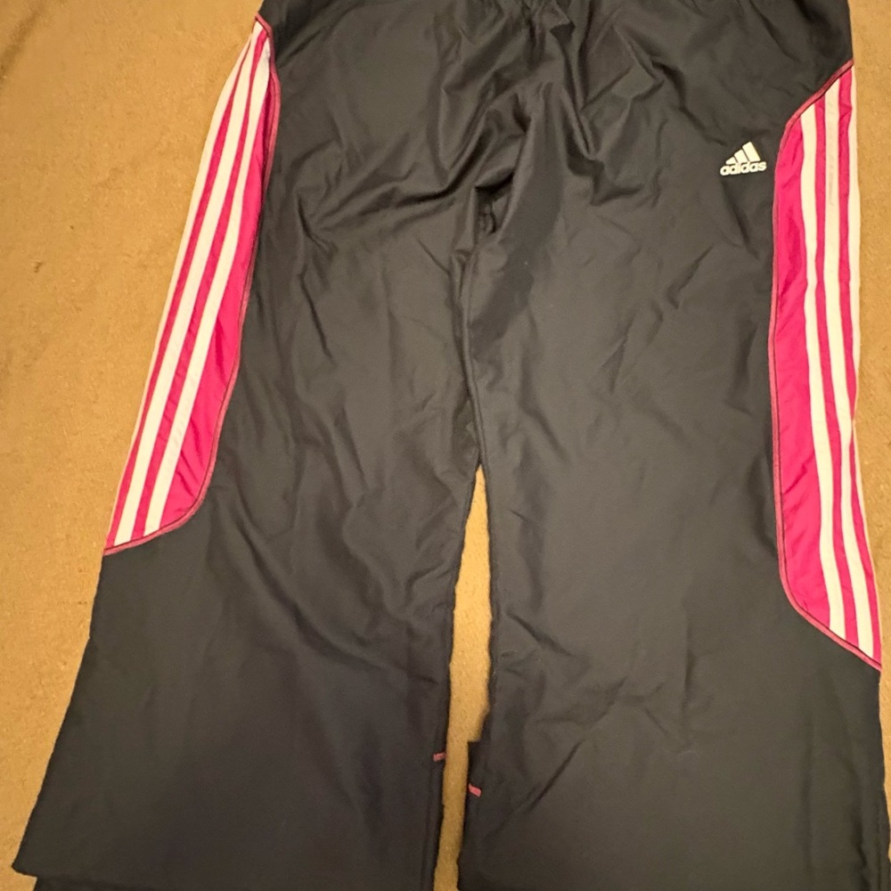 Adidas Black Pants with Pink Stripes
